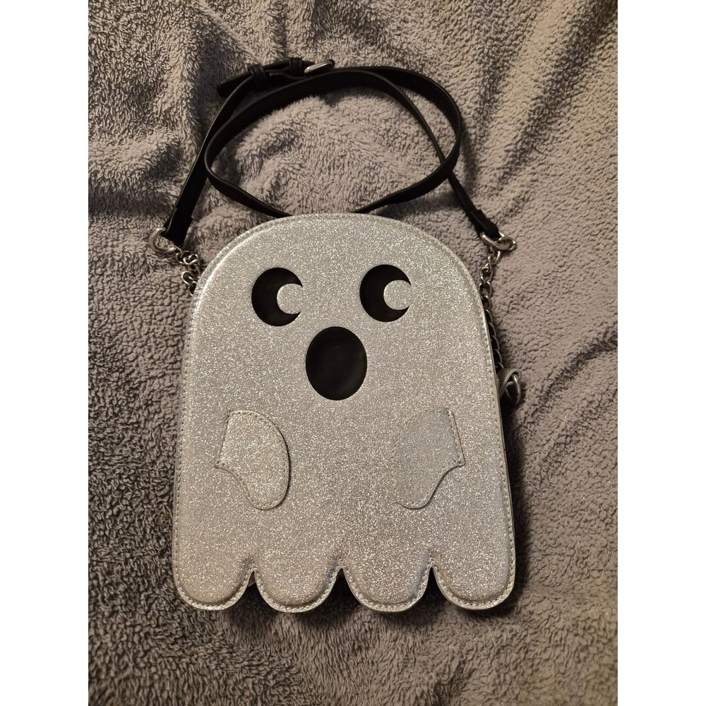 Silver Glitter Ghost Crossbody Bag Novelty Spooky Halloween Purse Shimmer